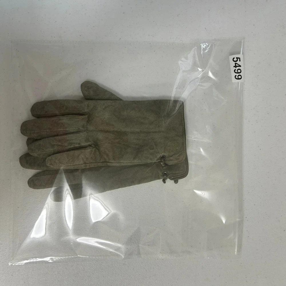 Lauren Ralph Lauren Womens Olive Green Suede Leather Fleece Lined Gloves RL Logo